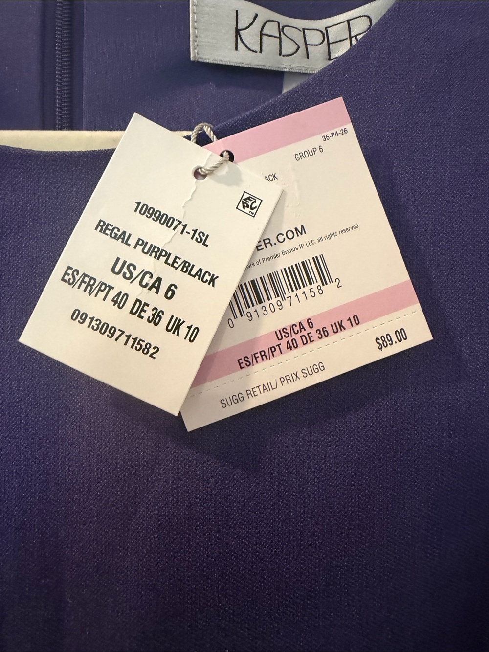 Kasper Women's Stretch Crepe Sheath Dress Purple Black Sz 6 NEW - Picture 4 of 8